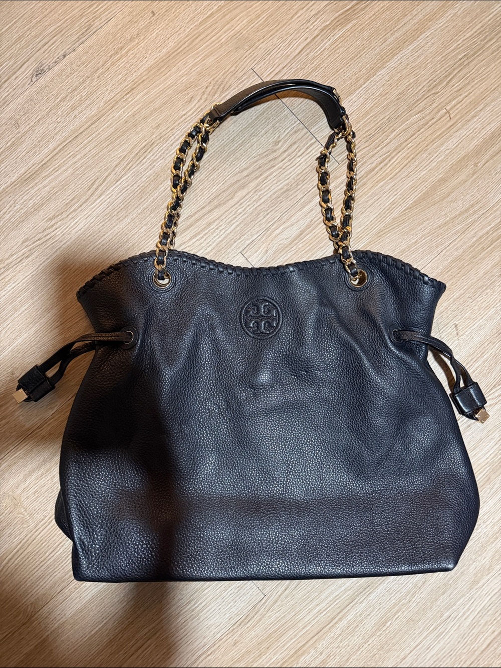 Tory Burch Black Pebbled Leather Chain-Handle Shoulder Bag